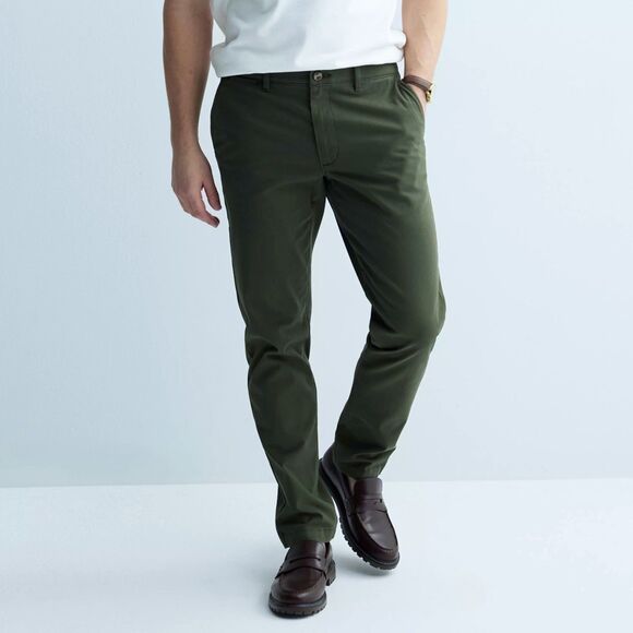 NWT St. John's Bay Stretch Chino Slim Fit Flat Front Pant Army Green Men 36x30 - Picture 1 of 11